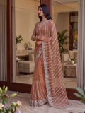 Attractive Peach Pearl Work Net Event Wear Saree With Blouse