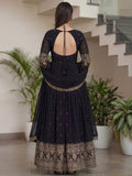 Great Black Zari Embroidered Silk Event Wear Gown With Dupatta