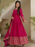 Amazeballs Pink Zari Embroidery Silk Engagement Wear Gown With Dupatta