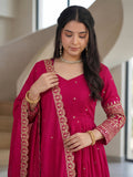 Amazeballs Pink Zari Embroidery Silk Engagement Wear Gown With Dupatta