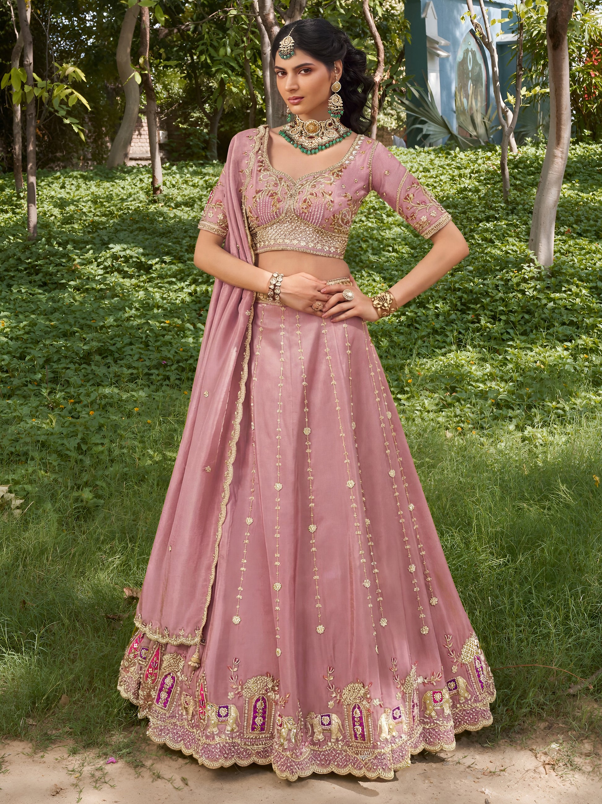 Gorgeous Dusty Pink Embroidered Silk Lehenga Choli With Dupatta