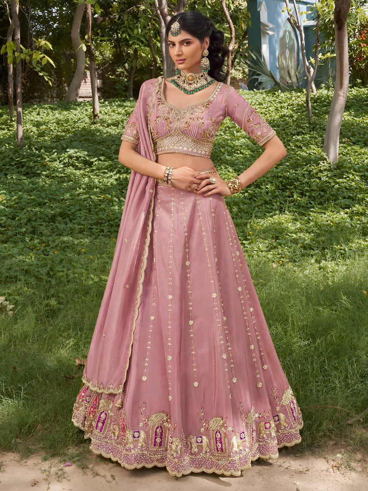 Gorgeous Dusty Pink Embroidered Silk Lehenga Choli With Dupatta