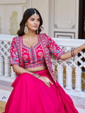 Amazing Rani Pink Embroidered Silk Function Wear Lehenga Choli With Jacket