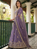 Awesome Purple Embroidered Organza Wedding Wear Lehenga Choli With Dupatta