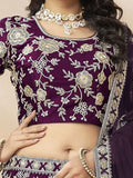 Attractive Purple Sequins Work Silk Reception Wear Lehenga Choli