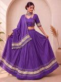 Mesmerizing Purple Lace Work Cotton Navratri Wear Lehenga Choli