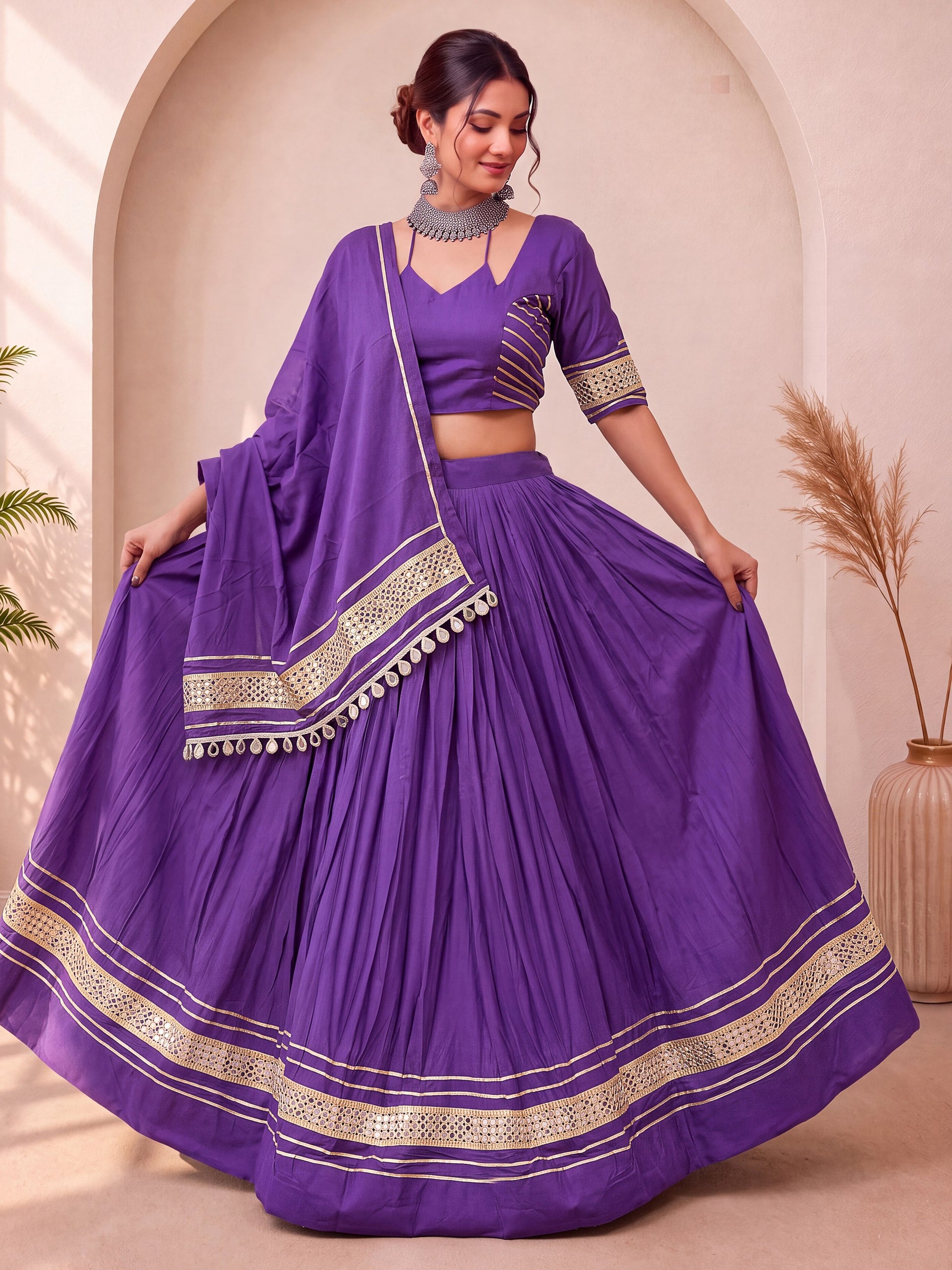 Mesmerizing Purple Lace Work Cotton Navratri Wear Lehenga Choli