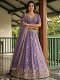 Awesome Purple Embroidered Organza Wedding Wear Lehenga Choli With Dupatta
