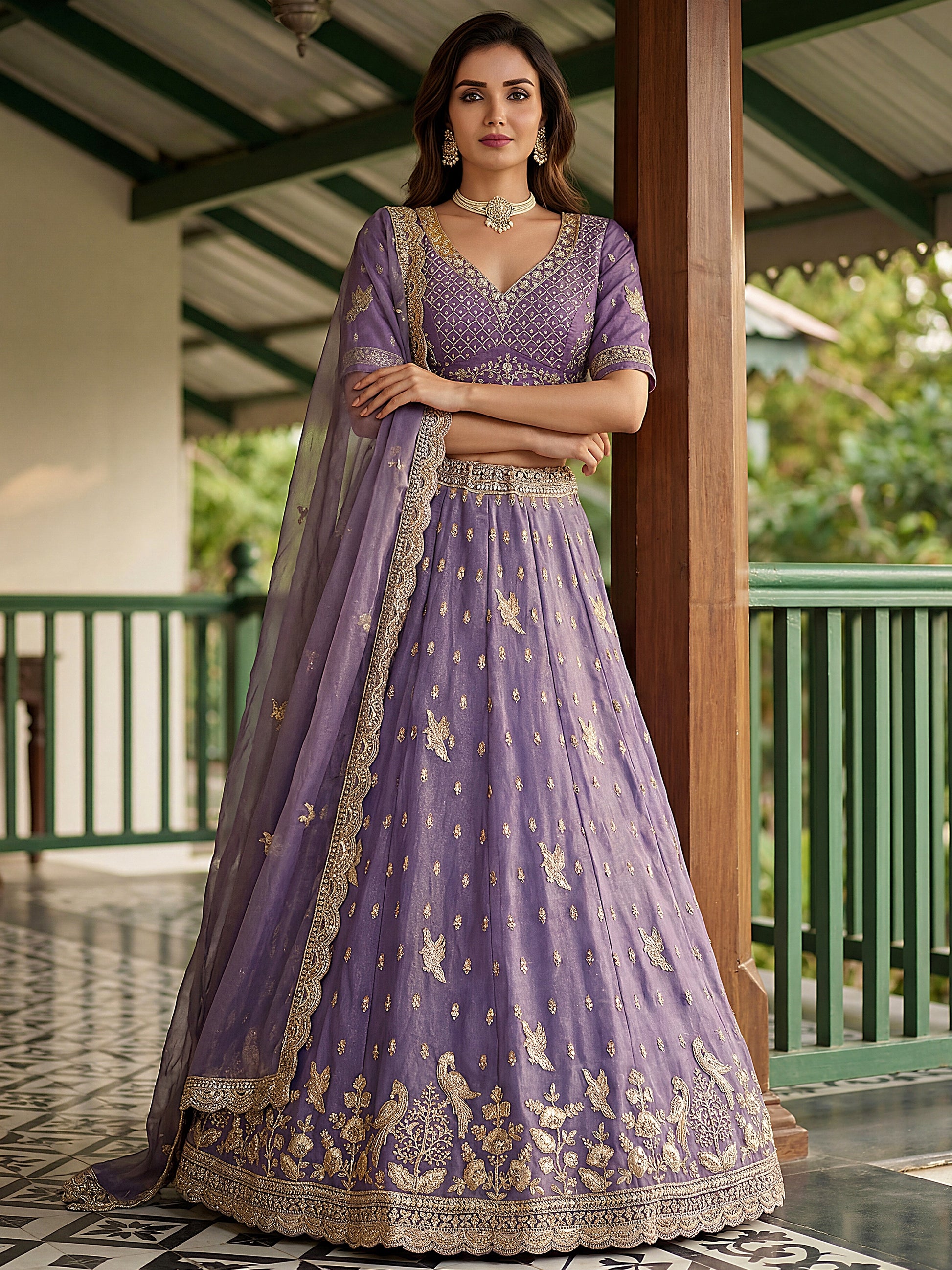 Awesome Purple Embroidered Organza Wedding Wear Lehenga Choli With Dupatta