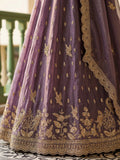 Awesome Purple Embroidered Organza Wedding Wear Lehenga Choli With Dupatta