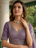 Awesome Purple Embroidered Organza Wedding Wear Lehenga Choli With Dupatta
