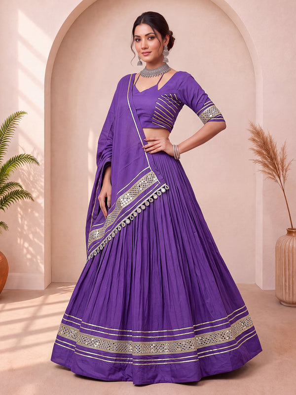 Mesmerizing Purple Lace Work Cotton Navratri Wear Lehenga Choli