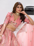 Lavish Blush Pink Dori Work Banarasi Silk Sangeet Wear Lehenga Choli