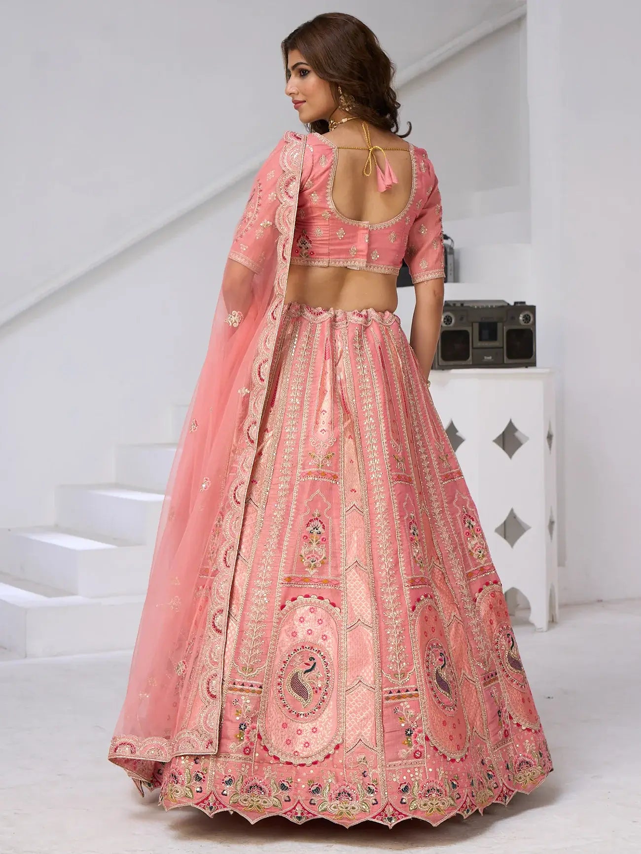 Lavish Blush Pink Dori Work Banarasi Silk Sangeet Wear Lehenga Choli