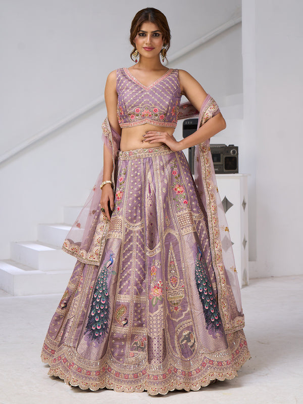 Regal Lavender Zari Weaving Banarasi Silk Engagement Wear Lehenga Choli