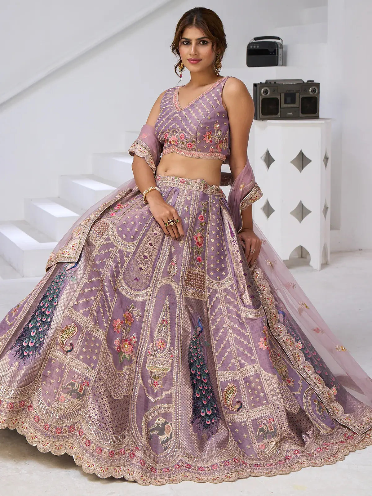 Regal Lavender Zari Weaving Banarasi Silk Engagement Wear Lehenga Choli