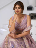 Regal Lavender Zari Weaving Banarasi Silk Engagement Wear Lehenga Choli