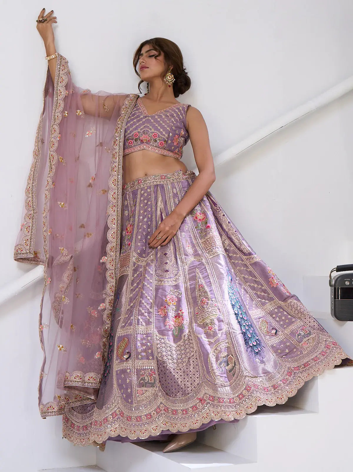Regal Lavender Zari Weaving Banarasi Silk Engagement Wear Lehenga Choli