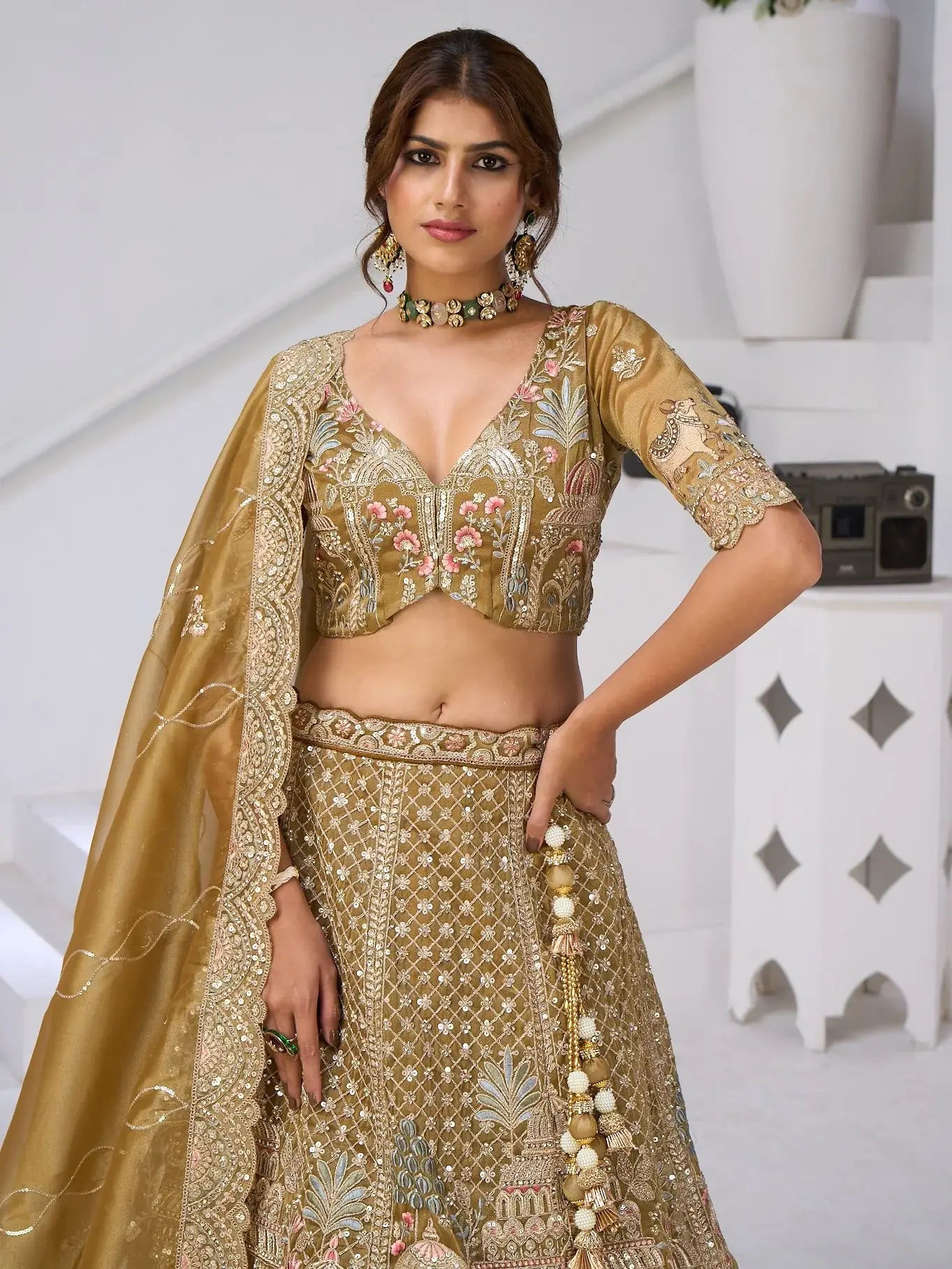 Superb Mehendi Green Heavy Embroidered Organza Lehenga Choli With Dupatta