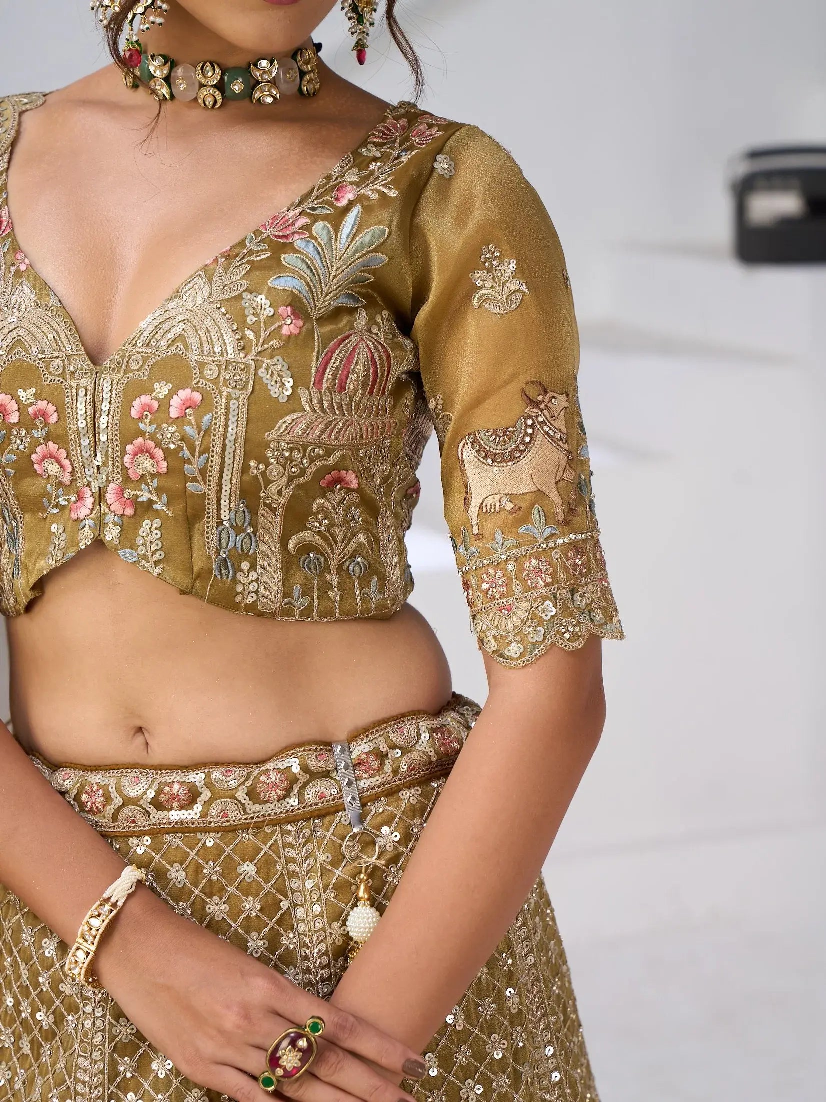 Superb Mehendi Green Heavy Embroidered Organza Lehenga Choli With Dupatta