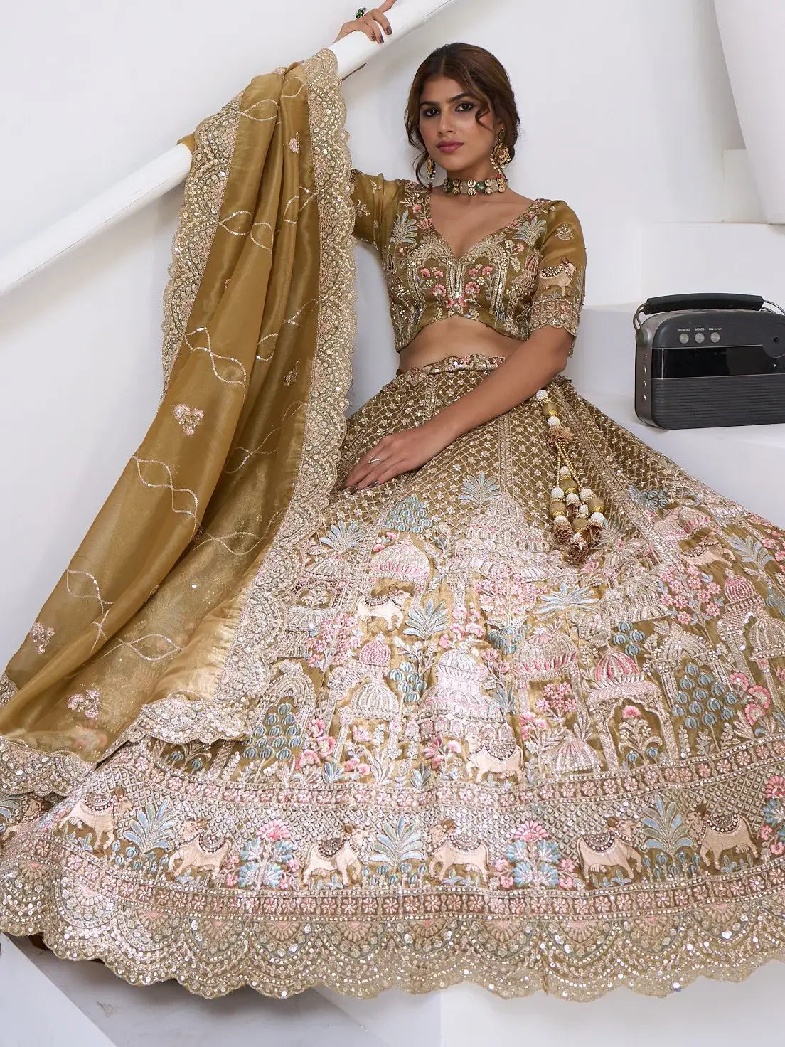 Superb Mehendi Green Heavy Embroidered Organza Lehenga Choli With Dupatta