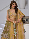 Alluring Yellow-Green Embroidered Tissue Function Wear Lehenga Choli