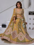 Alluring Yellow-Green Embroidered Tissue Function Wear Lehenga Choli