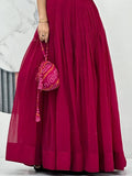 Gorgeous Rani Pink Embroidered Georgette Gown With Jacket
