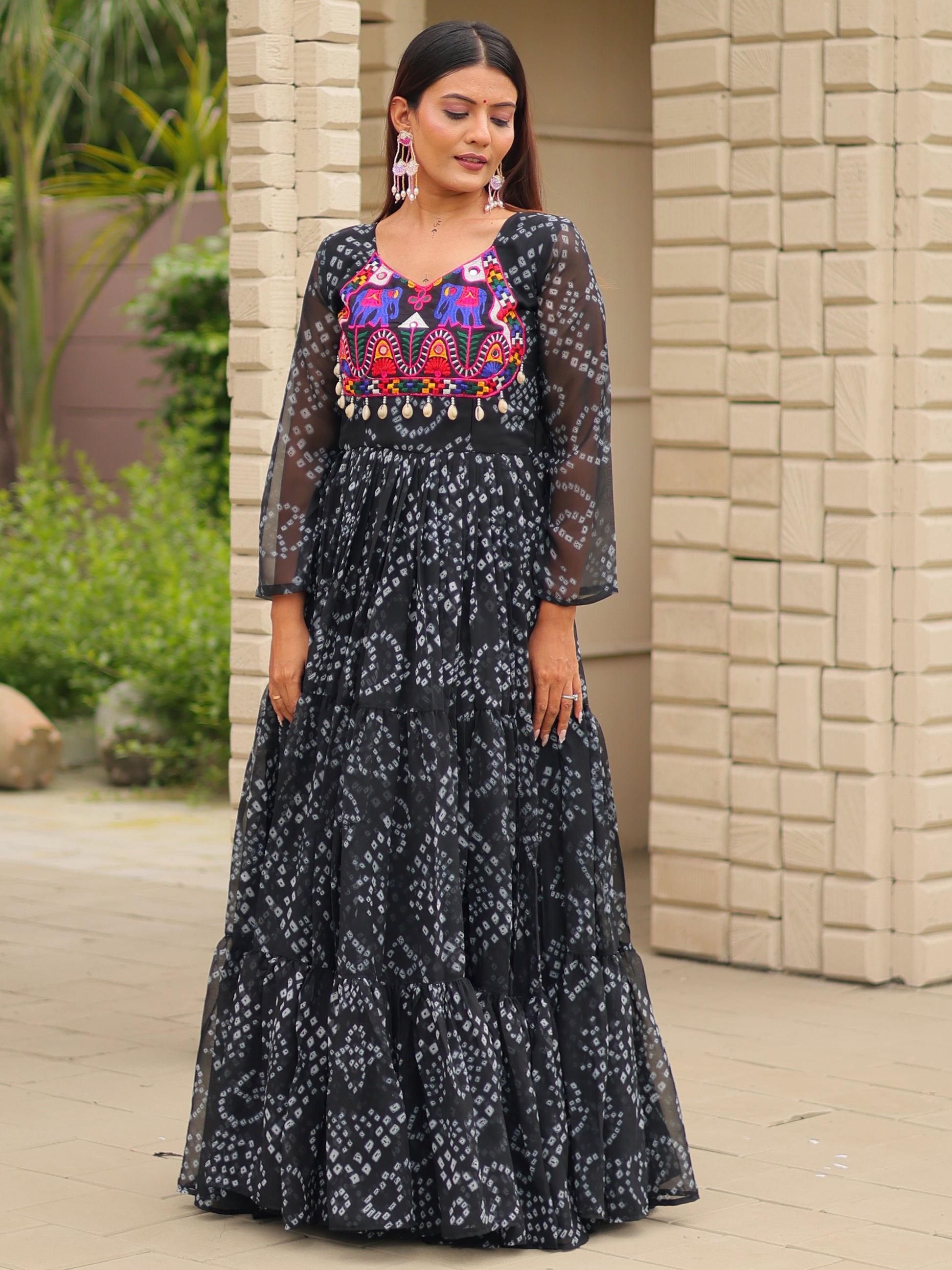 Astonishing Black Gamthi Work Georgette Festive Wear Gown
