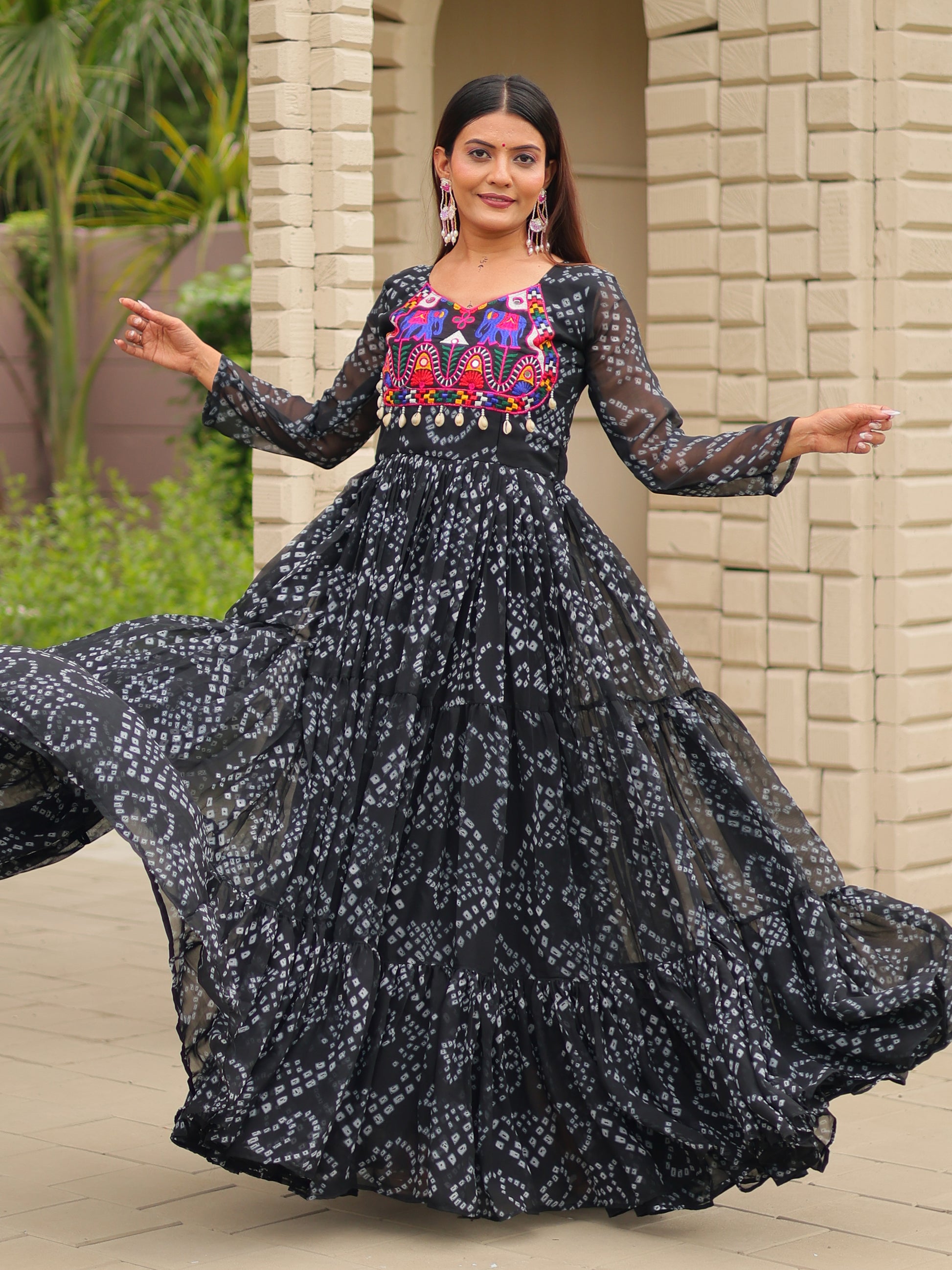Astonishing Black Gamthi Work Georgette Festive Wear Gown