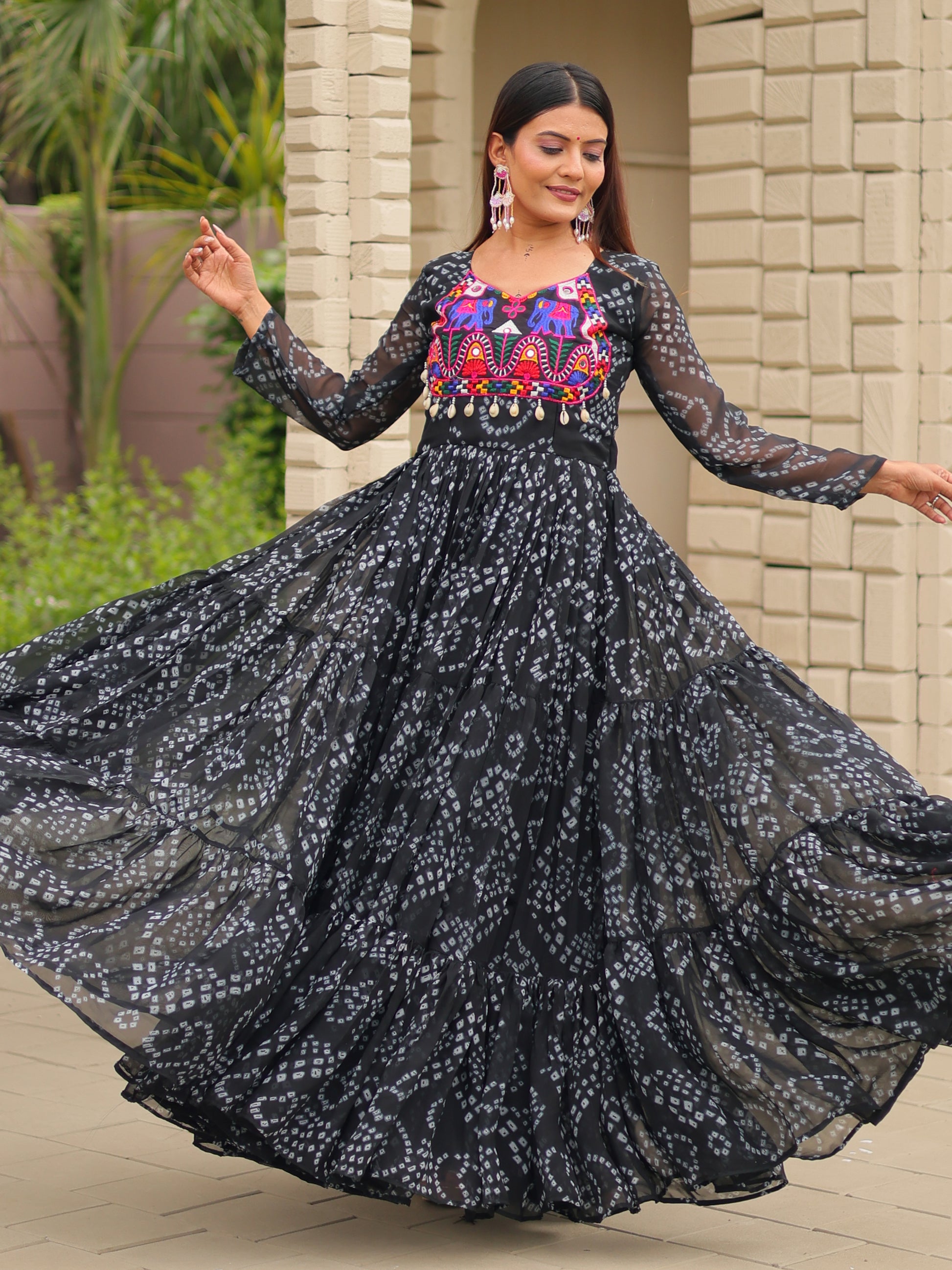 Astonishing Black Gamthi Work Georgette Festive Wear Gown
