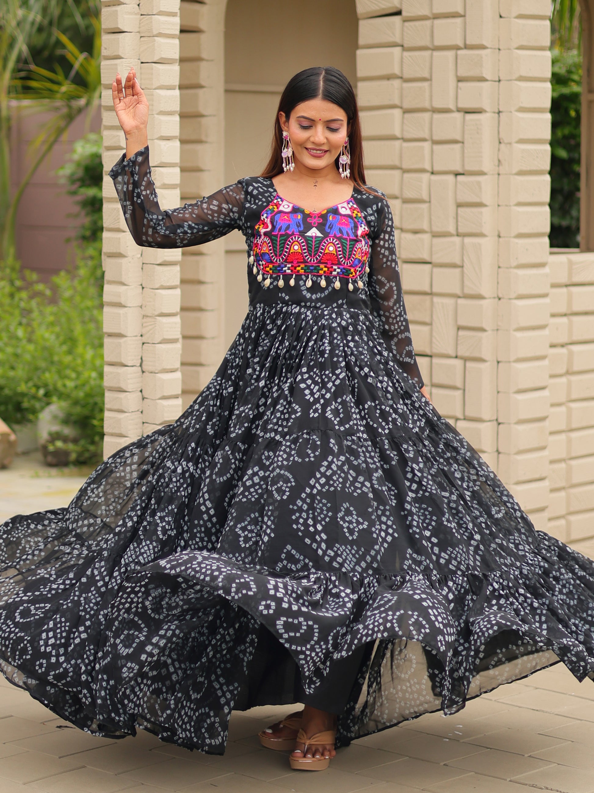 Astonishing Black Gamthi Work Georgette Festive Wear Gown