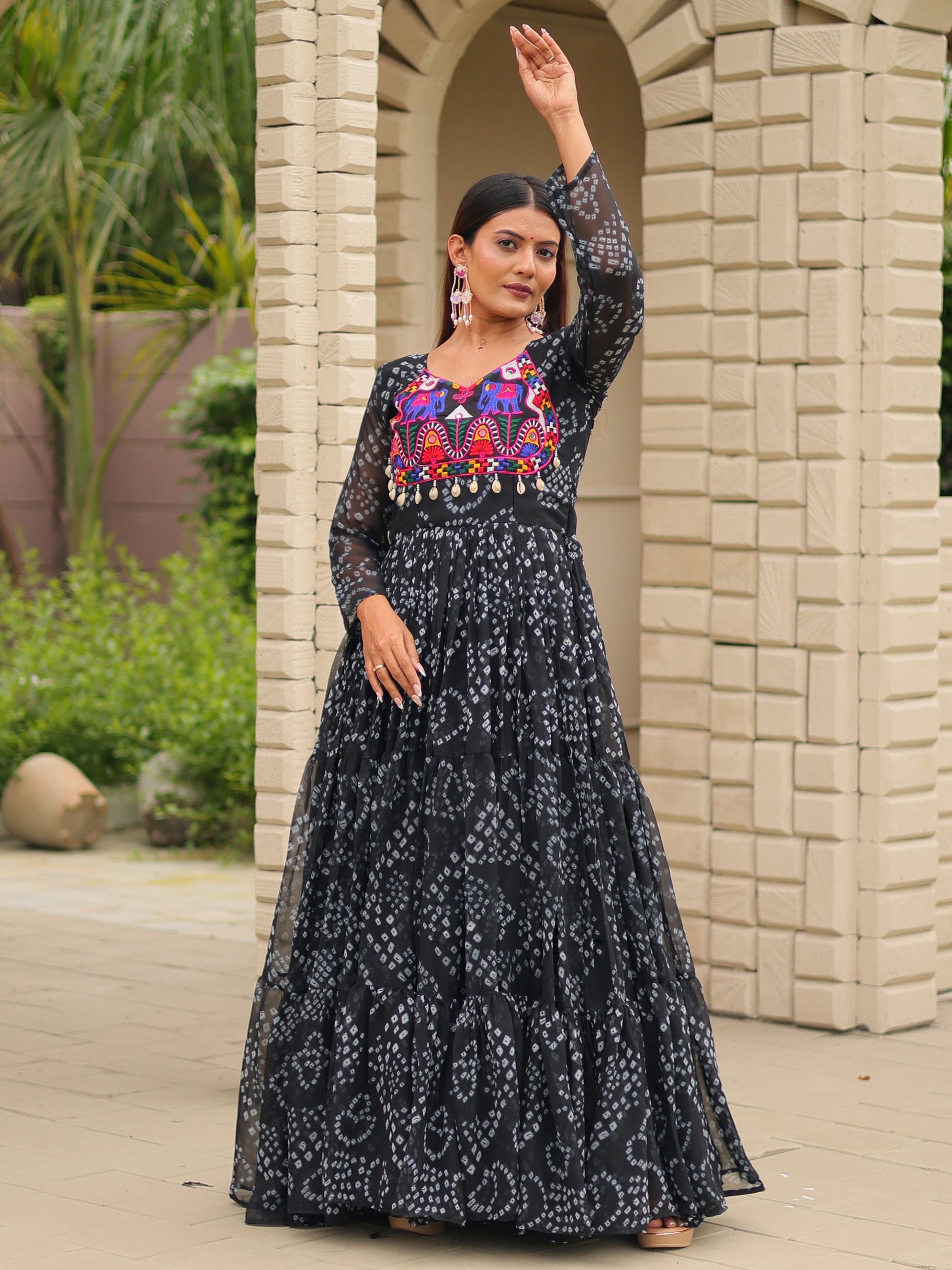 Astonishing Black Gamthi Work Georgette Festive Wear Gown