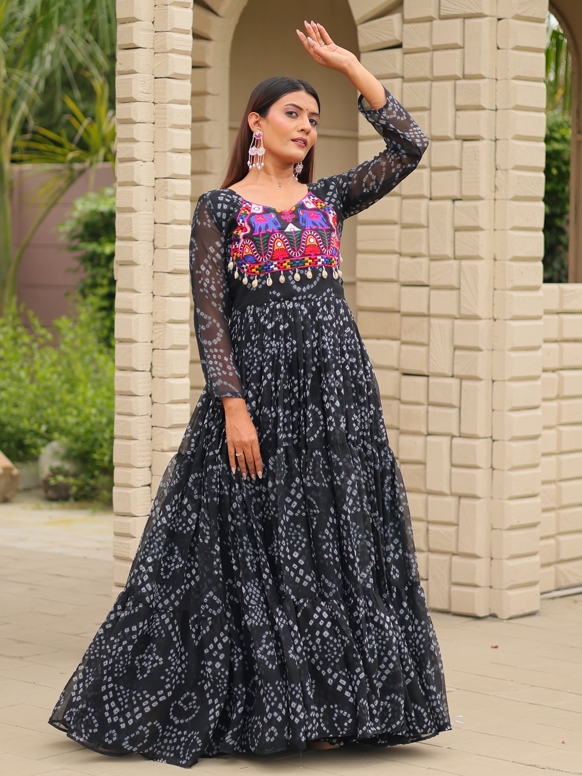 Astonishing Black Gamthi Work Georgette Festive Wear Gown