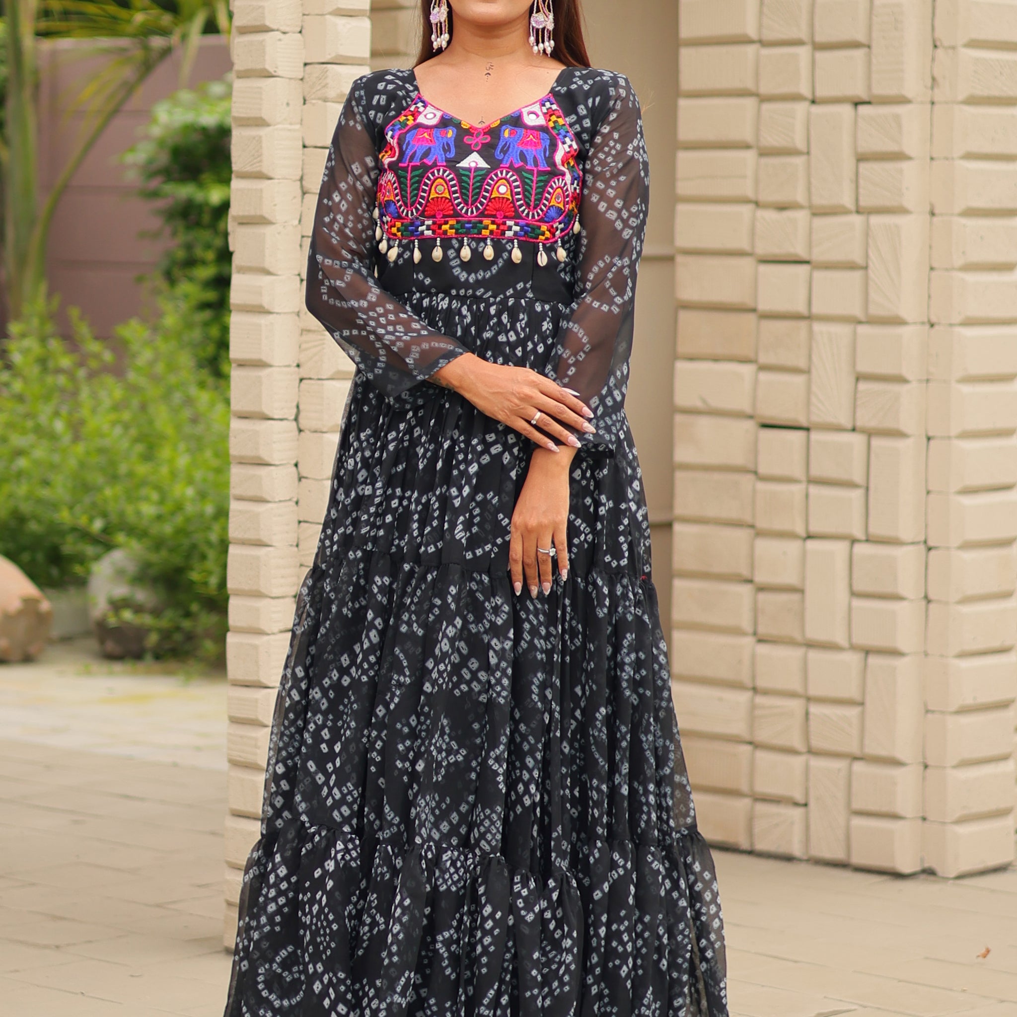 Astonishing Black Gamthi Work Georgette Festive Wear Gown
