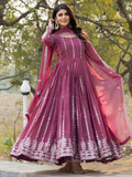 Enchanting Pink Thread Work Georgette Gown With Dupatta