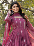 Enchanting Pink Thread Work Georgette Gown With Dupatta