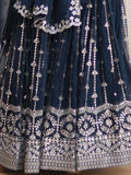 Alluring Navy Blue Sequins Georgette Wedding Wear Lehenga Choli
