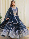 Alluring Navy Blue Sequins Georgette Wedding Wear Lehenga Choli