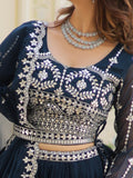 Alluring Navy Blue Sequins Georgette Wedding Wear Lehenga Choli