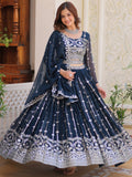 Alluring Navy Blue Sequins Georgette Wedding Wear Lehenga Choli