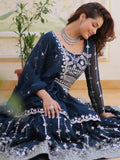 Alluring Navy Blue Sequins Georgette Wedding Wear Lehenga Choli
