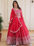 Fabulous Pink Sequins Georgette Party Wear Lehenga Choli With Dupatta
