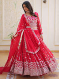 Fabulous Pink Sequins Georgette Party Wear Lehenga Choli With Dupatta