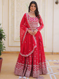 Fabulous Pink Sequins Georgette Party Wear Lehenga Choli With Dupatta