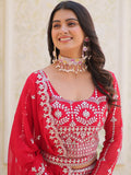 Fabulous Pink Sequins Georgette Party Wear Lehenga Choli With Dupatta