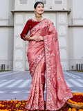 Phenomenal Pink Thread Embroidery Silk Marriage Wear Saree With Blouse
