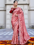 Phenomenal Pink  Thread Embroidery Silk Marriage Wear Saree With Blouse