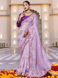 Exceptional Lavender Sequins Silk Festive Wear Saree With Blouse
