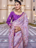 Exceptional Lavender Sequins Silk Festive Wear Saree With Blouse